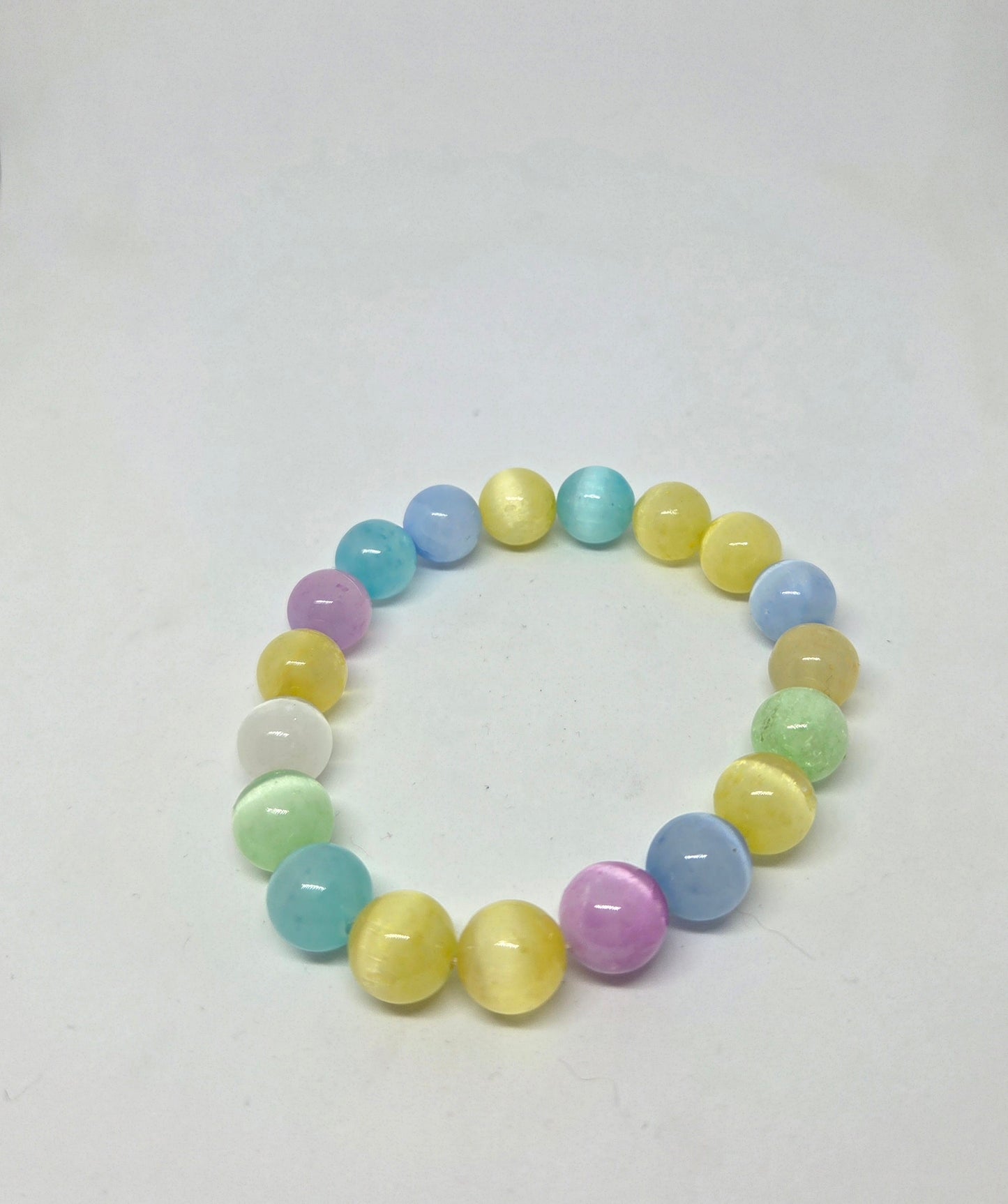Pastel Rainbow Dyed Selenite Bracelet — Multicolour Stretch Bracelet
