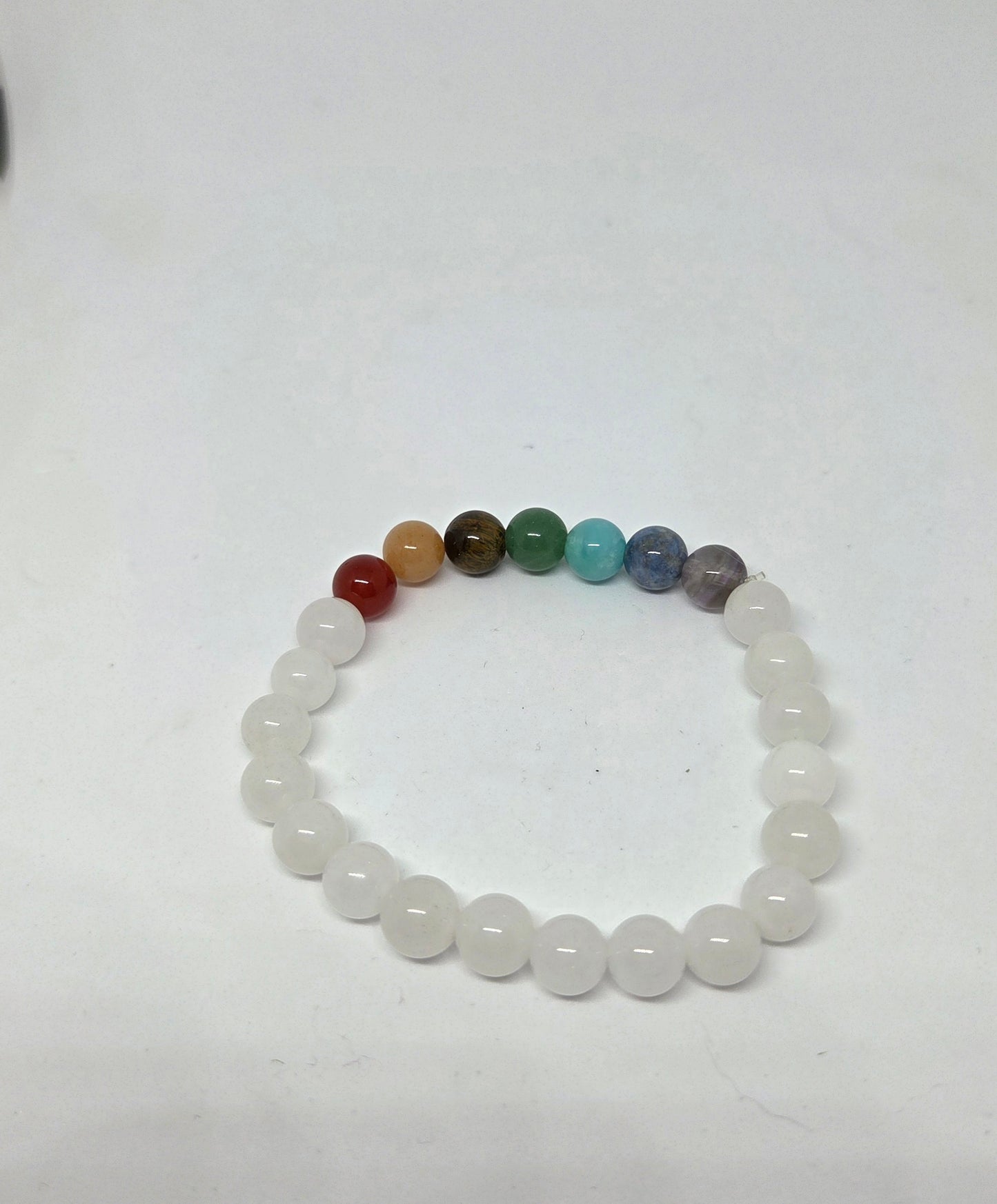 7 Chakra Bracelet White Base Beads Side View