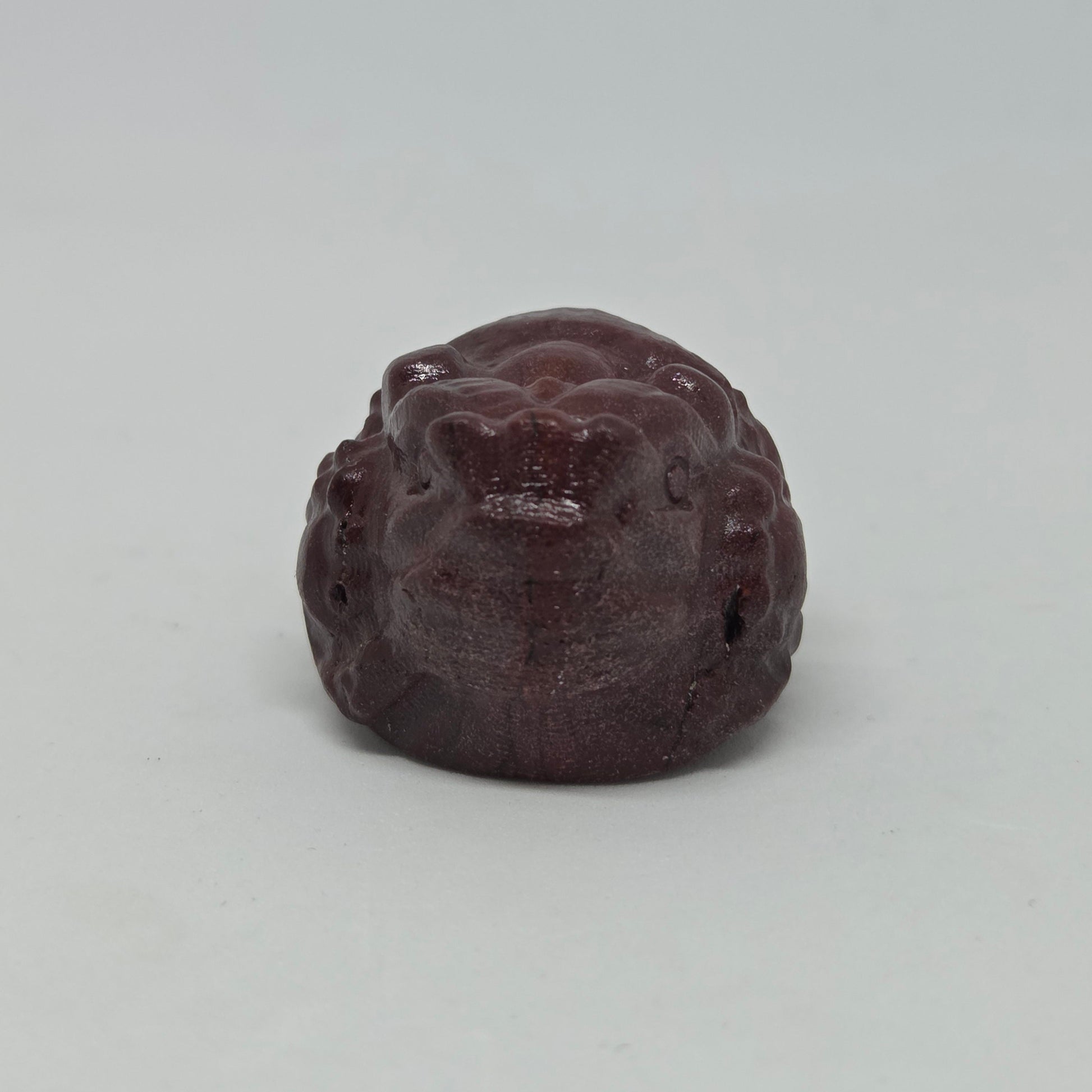 Brown stone with a textured surface on a light gray background