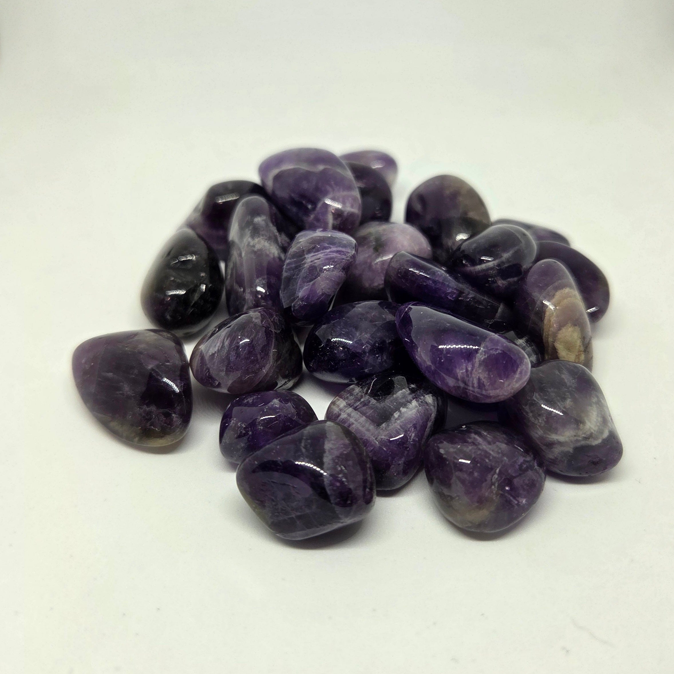 Purple teardrop-shaped stones.