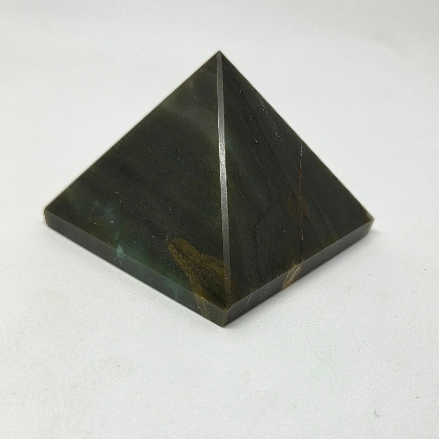 Green Jasper Healing Stone Crystal Pyramid, close up view