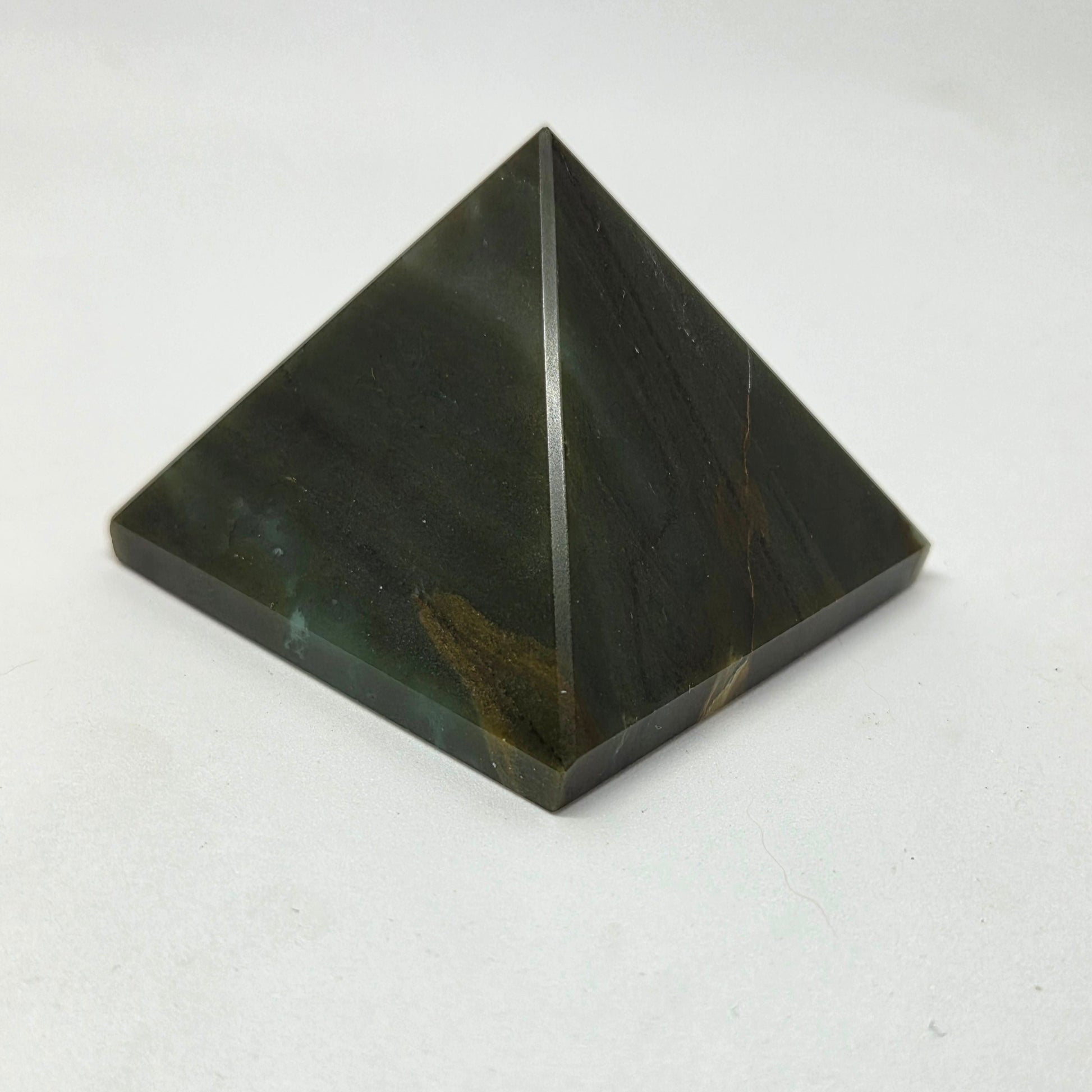 Green Jasper Healing Stone Crystal Pyramid, close up view