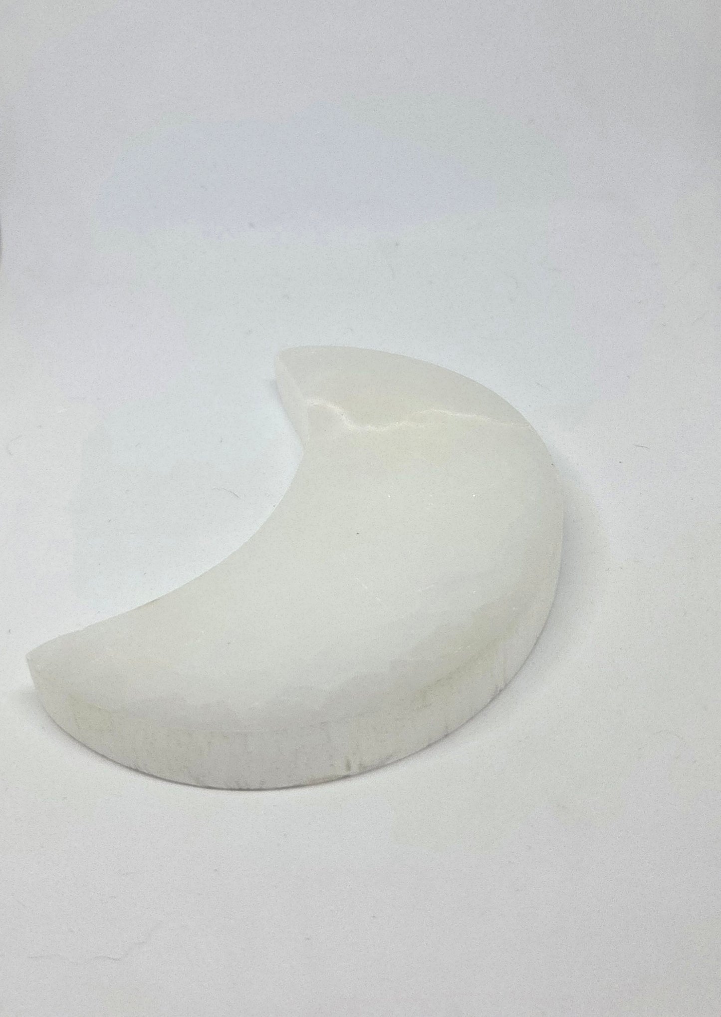 Natural Selenite Crescent Moon Back View Showing Pure White Crystal