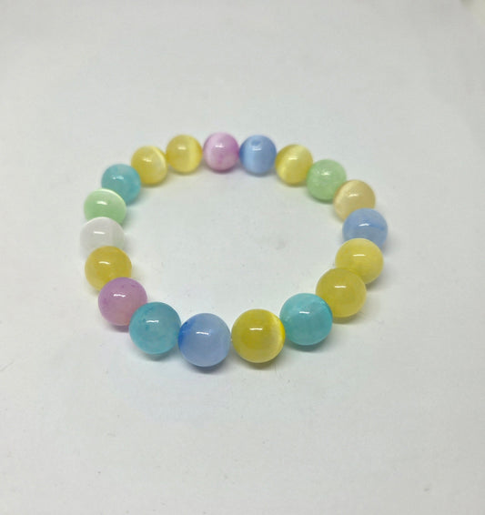 Pastel Rainbow Dyed Selenite Bracelet — Multicolour Stretch Bracelet