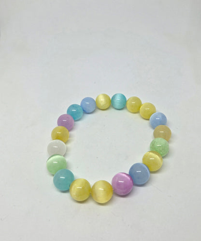 Pastel Rainbow Dyed Selenite Bracelet — Multicolour Stretch Bracelet