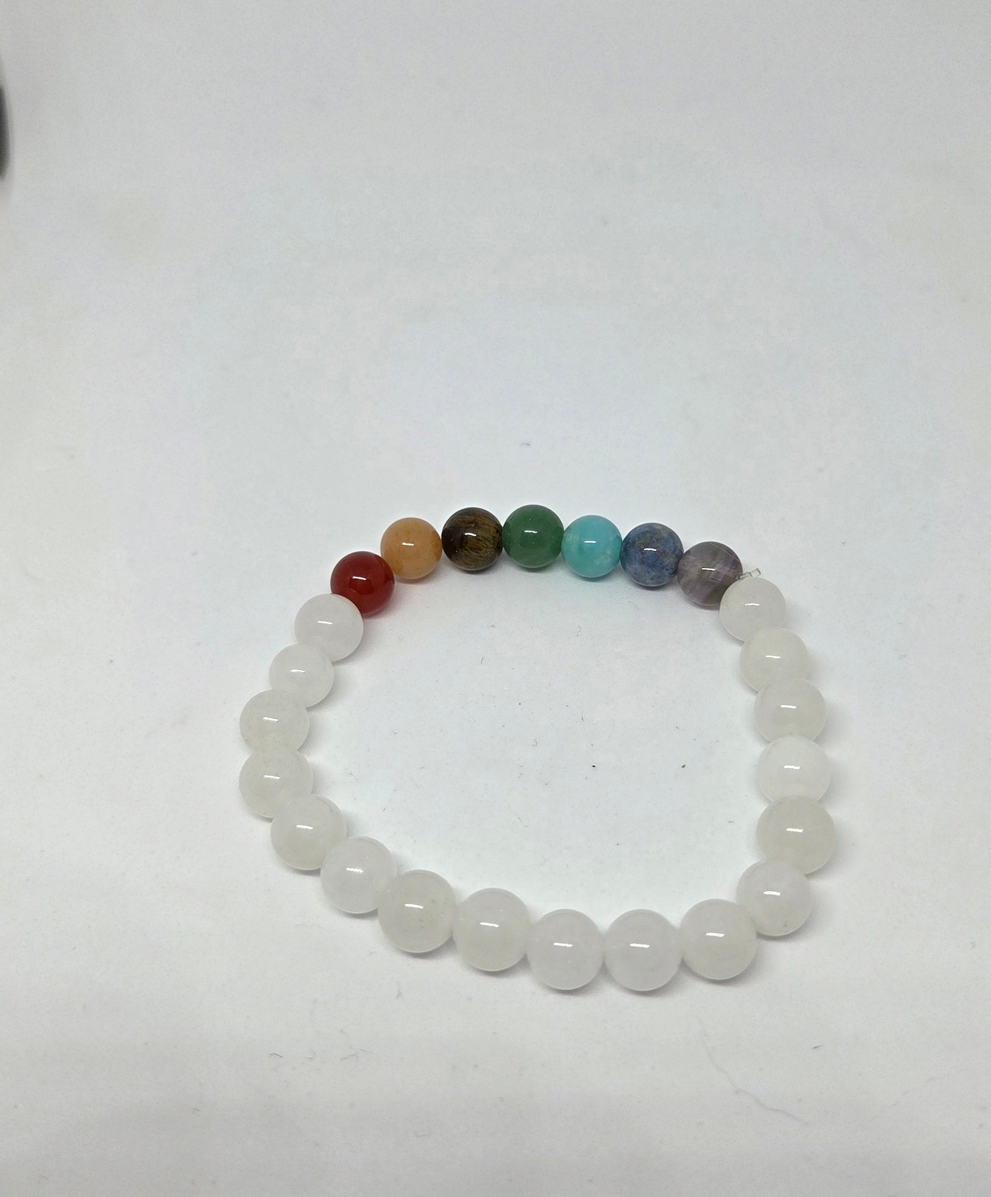 7 Chakra Bracelet White Base Beads Side View