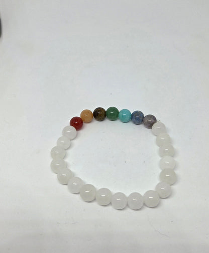 7 Chakra Bracelet White Base Beads Side View