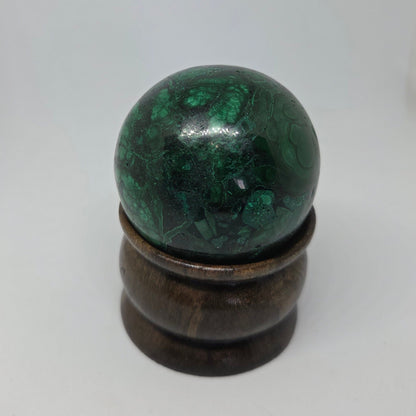 Malachite Healing Sphere, close up, rotated view