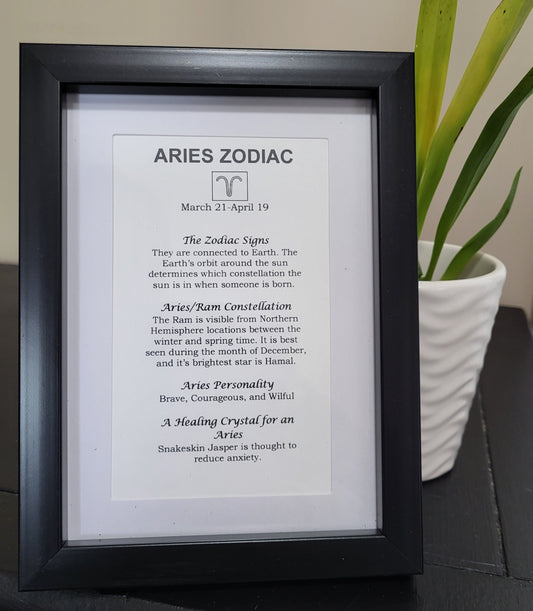  Aries Zodiac Frame with Snakeskin Jasper Crystal and Velvet Bag
