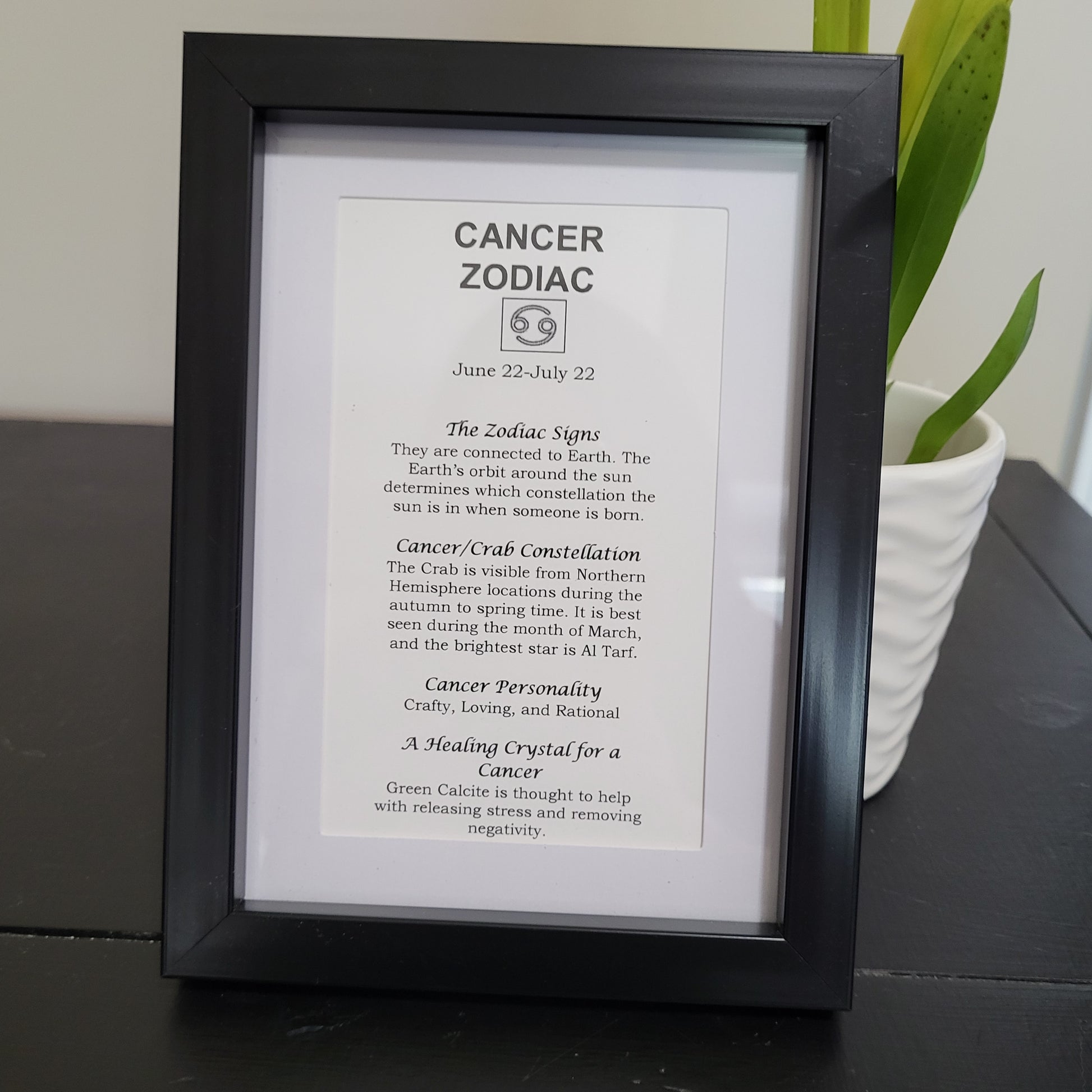 Cancer Zodiac Picture Frame with Green Calcite for Emotional Balance and Nurturing