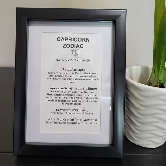 Capricorn Zodiac Picture Frame with Blue Tiger Eye for Ambition and Focus