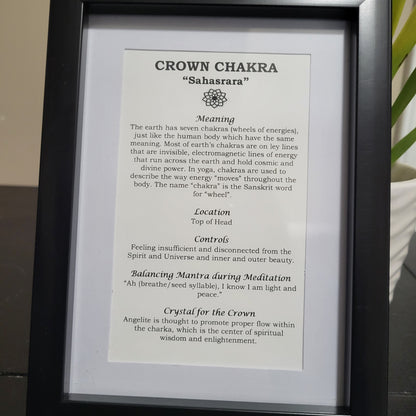 Crown Chakra Educational Frame with Angelite for Spiritual Connection and Higher Consciousness