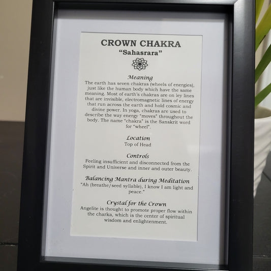 Crown Chakra Educational Frame with Angelite for Spiritual Connection and Higher Consciousness