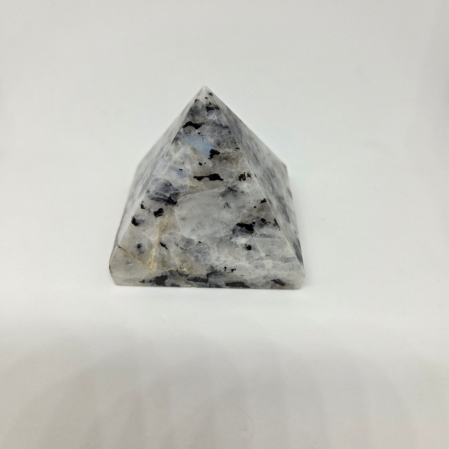 Rainbow Moonstone Pyramid Base Detail with Black Tourmaline Inclusions