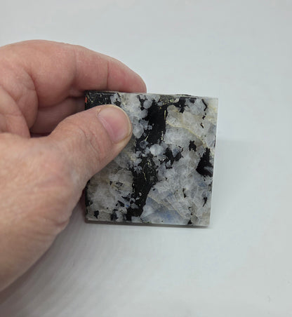 Rainbow Moonstone Pyramid Side View Showing Blue Flash