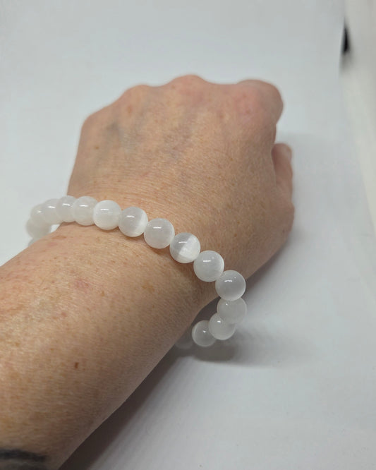 Selenite Bracelet with 8mm Beads for Cleansing and High Vibration