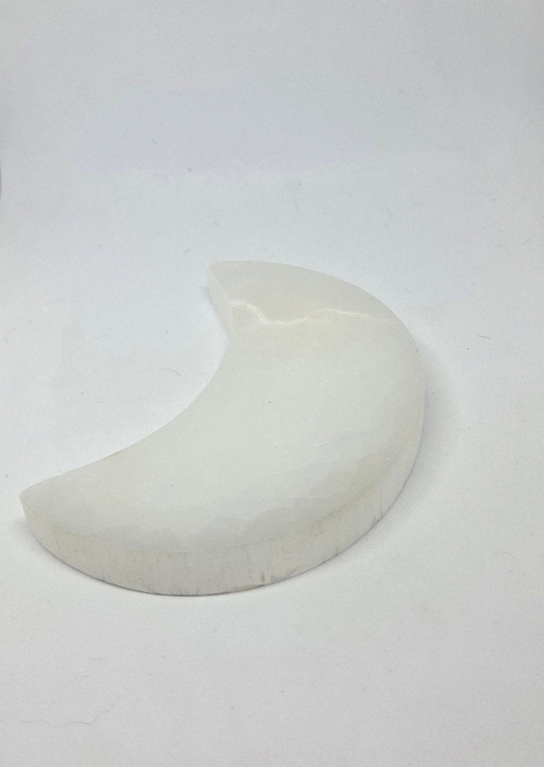 Natural Selenite Crescent Moon Back View Showing Pure White Crystal