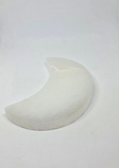 Natural Selenite Crescent Moon Back View Showing Pure White Crystal