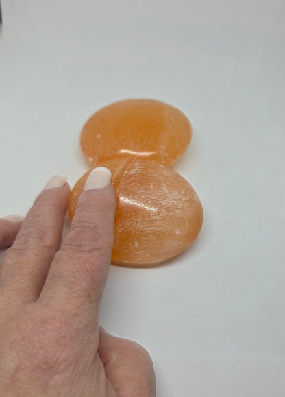 Peach Selenite Palm Stone for Emotional Healing
