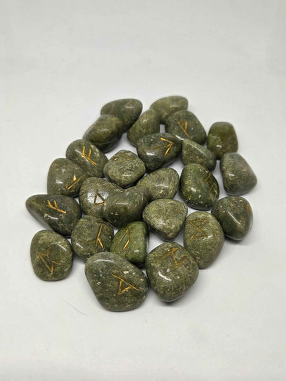 Natural Vesuvianite Rune Stones with Hand-Carved Symbols