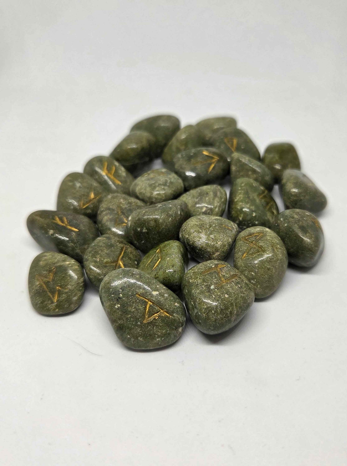 25 Piece Vesuvianite Rune Set with Elder Futhark Symbols