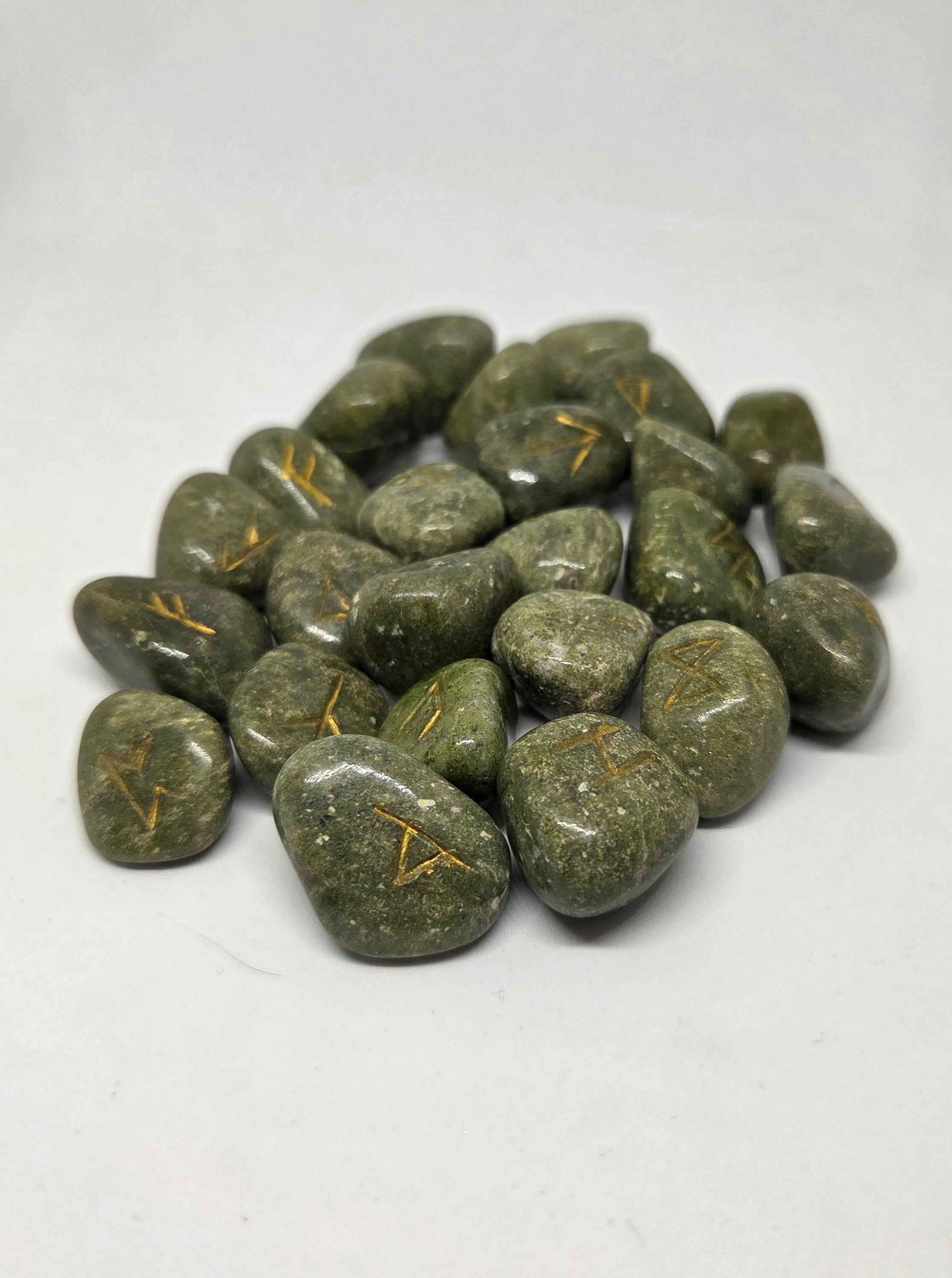 25 Piece Vesuvianite Rune Set with Elder Futhark Symbols
